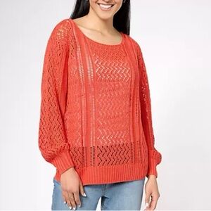 Candace Cameron Bure hollow pointelle knit coral summer sweater size large